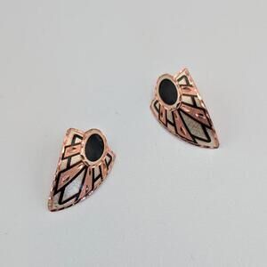 Vintage Copper, Black and Silver Geometric Stud Earrings
